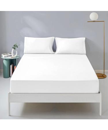 Queen Fitted Sheet Only - Premium 1800 Microfibre Fitted Sheet Deep Pocket Up to 16" - Ultra Soft Fitted Bottom Sheet Shrinkage and Fade Resistant (Queen, White)