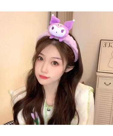 Kawaii Spa Headband for Women - Cute Wash Face Makeup Facial Fluffy Microfiber Cloth - Purple - Buy Online on GoSupps.com