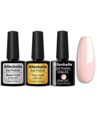Allenbelle (Base Coat Top Coat And One Color Gel) Gel Nail Polish Set 3PC Base Top Coat With One Gel Polish Set Shellac Nail Polish UV LED Lamp Nail Art Nail Salon 1361