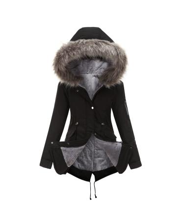 Hanxiulin fleece plush jacket fluffy warm zipper wool jacket women cardigan on both sides transition jacket lined light outdoor casual fashion plush jacket with hooded plush jacket xl black
