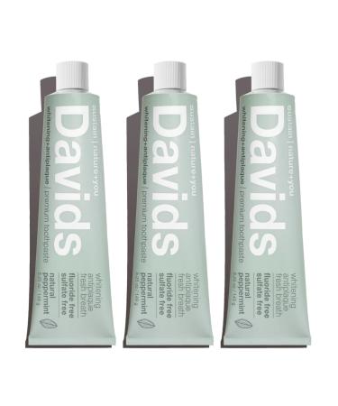 Davids Fluoride Free Toothpaste Teeth Whitening Antiplaque Promotes Enamel Health Mouth & Gum Detox EWG Verified Natural Peppermint - 5.25 Oz - Pack Of 3