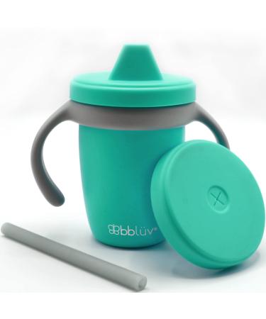 bbl v K p Silicone Toddler Straw Sippy Cup - 4-in-1 Durable Spill Proof Cups for Kids  Travel Transition Training Cups for Babies  Includes Food Grade Lid and Straw - (Aqua)