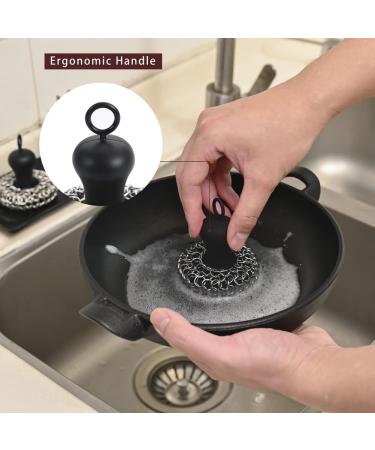 Lizusidtsy Cast Iron Chainmail Scrubber + Pan Stainless Steel Skillet Cleaner Scraper Tool for Cast Iron Pans Easy to Use Black - Buy Online on GoSupps.com