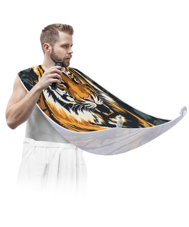 Fierce Tiger Beard Bib Apron Beard Hair Catcher for Men Shaving Fathers Day Anniversary Christmas Gifts for Dad Husband Beard Bib with 2 Suction Cups