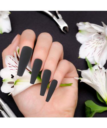 FRCOLOR 200PCs Long False Nails with Storage Box - Full Cover Black Fake Nails for Women & Nail Studios - Buy Online on GoSupps.com