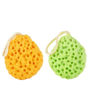 Hemuu 2pcs baby bathing sponges body bathing sponges hydrophilic shower sponge bathroom shower sponge child bath ball soft face sponge bath sponge with hanging rope for body cleaning (green/orange)