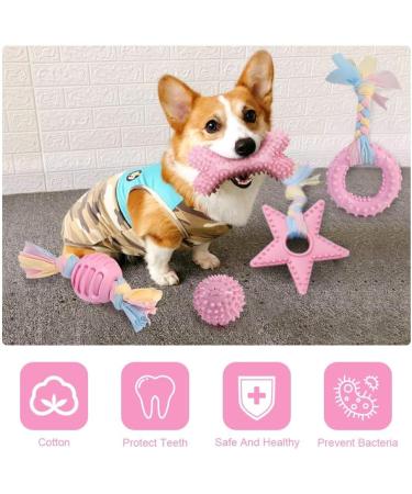 AnVerse 5 Pack Dog Toys Rope & Ball - Chewing & Dental Care Toys for Small Dogs - Pink - Buy Online on GoSupps.com