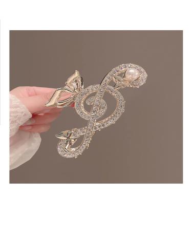 Women Elegant Music Clef Shape Hair Clips Glitter Rhinestone Pearls Decor Hairpins Shark Clip Party Headdress 03 (Color : 1)