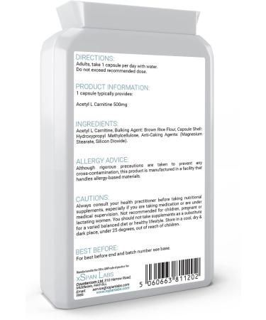 High-Strength Acetyl-L-Carnitine 500mg Capsules - Vegan-Friendly ALCAR Supplement - Made in UK - Buy Online on GoSupps.com