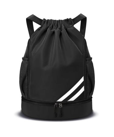 Gym bag sports bag with a cord football bag big capacity sport backpacks adjustable sports trucksack with ball compartment floor compartment waterproof backpack for women men junior black