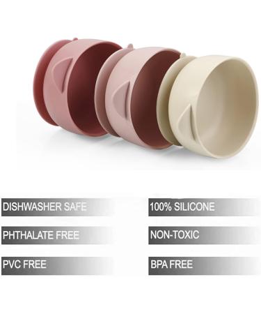 Shop Pandaear Baby Bowl Set - 3 Leak-Proof Silicone Dishes with Suction Cup & Lid for Toddlers | BPA-Free Soft & Safe | Linen Brown Beige Pink - Buy Online on GoSupps.com