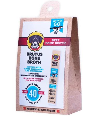 Brutus Instant Bone Broth for Dogs & Cats | Natural with Glucosamine, Chondroitin, Turmeric | Made in USA with Human Grade Ingredients | Hydrating Dog Food Topper and Treat Beef | 5 Count Pack - Buy Online on GoSupps.com