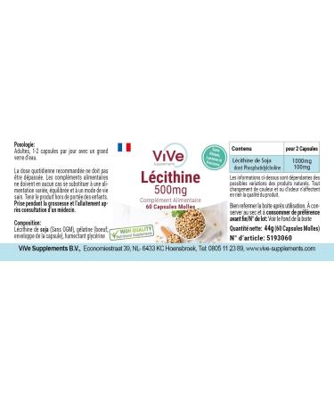 Lecithin 500 mg - 60 Softgels | Natural Phosphatidylcholine | No Additives | German Quality | Vive Supplements - Buy Online on GoSupps.com