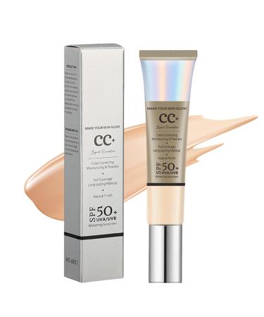 CC Cream Full Coverage Foundation with SPF 50+ CC Cream Foundation Anti-Redness Colour Correcting and Brightening Face Cream Skin Tone Adjusting CC Cream for a Natural Glowy Finish(MEDIUM)