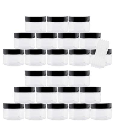 Cornucopia 4oz Clear Plastic Jars with Labels & Spatulas & Lids (24-Pack); Straight Sided PET Low Profile BPA-Free Containers 4-Ounce (24-Pack)