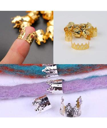 Latch Hook Crochet Needle + 30 Dreadlocks Hair Rings Set for Braiding - Silver & Gold Metal Hair Decoration Accessories - 32PCS - Buy Online on GoSupps.com