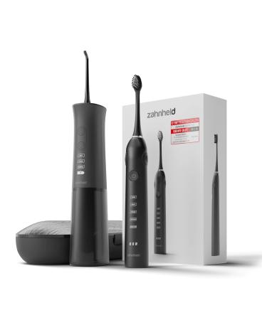 Zahnheld super set electrical sound toothbrush Gero + oral shower Aquadent |including brush head & travel case |Effective tooth cleaning + interdental cleaning black