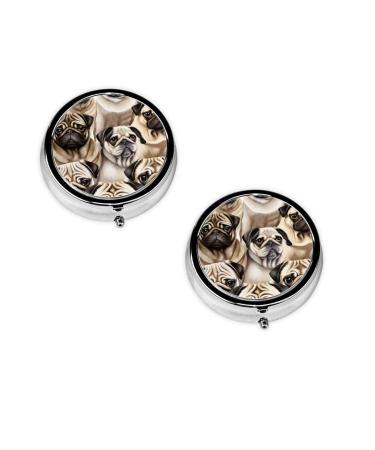 (Imagen De Pug) Round Pill Box 3 Compartment Pill Box Mini Decorative Pocket Purse Portable Travel Medicine Tablet Vitamin Holder Organizer Pill Case