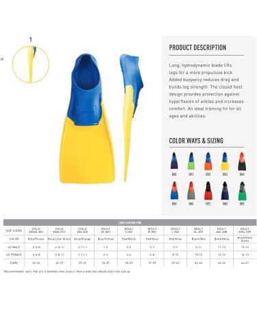 FINIS Long Floating Fins - XXS (Jr. 11-1) Blue/Orange - Swimming & Snorkeling - Buy Online on GoSupps.com