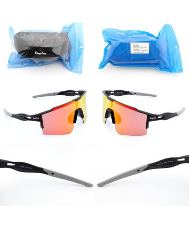 Banglong Polarized Sunglasses - Men's & Women's UV 400 Protection with 3 Interchangeable Lenses for Outdoor Sports Cycling Running & Golf - Black/Red - Buy Online on GoSupps.com