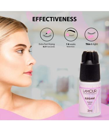 Eyelash Extension Glue - Elegant 3ml Extra Strong 1-2 Sec Dry Time 7-8 Weeks Retention Formaldehyde Free - Professional Salon Use by Lamour - Buy Online on GoSupps.com