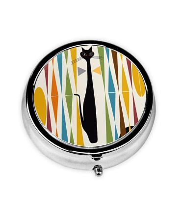 Round Pill Box 2.0x2.0x0.7 in Mini Travel Medicine Pill Organizer Box for Purse Pocket Cartoon Medieval Art Cat Printed