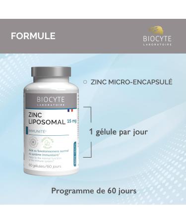 BIOCYTE Zinc Liposom - Natural Defenses and Skin Beauty Dietary Supplement - Micro-Encapsulated Zinc - 60 Capsules - 60 Day Program - Buy Online on GoSupps.com