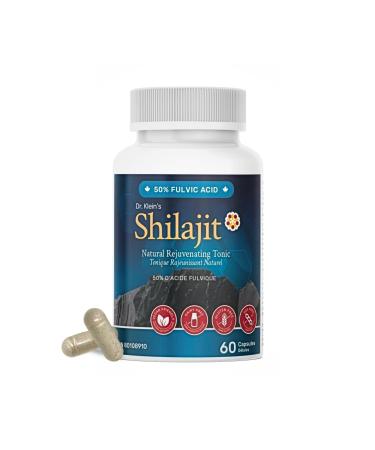 Dr. Klein's Natural Shilajit for Men & Women. 500mg daily dose. 50% Fulvic Acid. Pure Himalayan Shilajit. Ayurvedic Rasayana. Vegetarian & Gluten Free. Made in Canada. 60 Capsules.