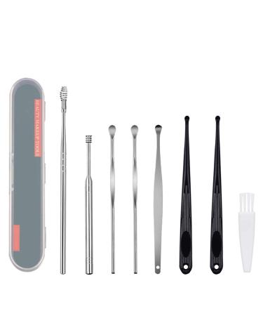 Felicey 8 Pcs Ear Pick Ear Curette Cleaner Ear Wax Removal Tool Kit with Storage Box and Cleaning Brush(Silver)