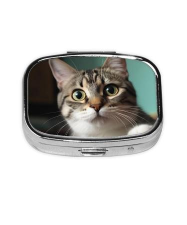 A Curious Cat Printing 2 Compartment Small Pill Case Cute Small Pill Box Purse Pill Boxs Travel Pill Organizer for Pocket Purse and Travel Gifts