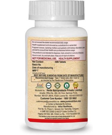 Pure Nutrition Iron Supplement 450mg - 60 Veg Tabs with Vitamin C, B12, Folic Acid, and Zinc Sulphate - Non GMO & Gluten Free - Buy Online on GoSupps.com
