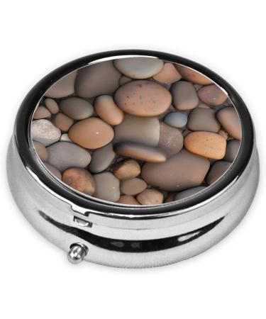 Pebbles in The Beach Round Pill Box - Portable 3 Compartment Organizer for Travel & Purse - Buy Online on GoSupps.com