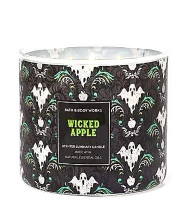 Bath & Body Works White Barn 3-Wick Candle w/Essential Oils - 14.5 oz - 2021 Halloween! (Wicked Apple)