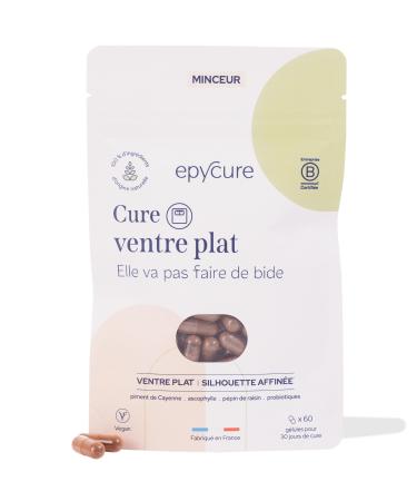 EPYCURE - Flat Stomach Treatment - Abdominal Fat Reduction, Bloating, Slim Silhouette - 100% Natural - Grape Seed, Cayenne Pepper, Probiotics - 1 Month - Vegan - Made in France