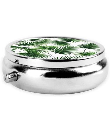 Palm Tree Green Leaves Mini Round Pill Box - 3 Compartment Travel Organizer for Medicine & Supplements - Buy Online on GoSupps.com