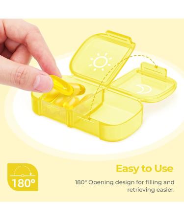 AUVON XL Weekly Pill Organizer - 7 Day AM PM Pill Box | Easy Filling Travel Case for Medications Vitamins & Supplements - D-light Yellow - Buy Online on GoSupps.com