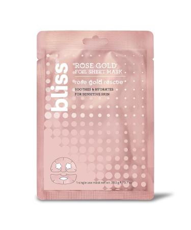 Bliss Rose Gold Foil Sheet Mask Rescue Face Mask Soothes and Hydrates All Skin Types especially Sensitive Skin Rose Flower Extract Cruelty Free 1 piece