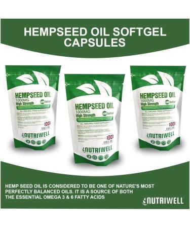 Hemp Seed Oil 1000mg 120 Softgels Capsules | High Strength Omega 3 & 6 Supplement | Made in UK by Nutri Well - Buy Online on GoSupps.com