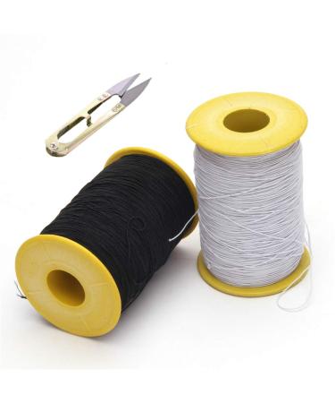 2PCS 0.5mm Thickness 547 Yard Elastic Thread Sewing Elastic String Cord White and Black (Black and White)