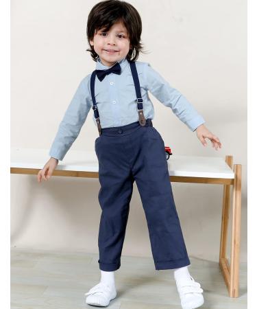 Mint Green Baby Boy Wedding Outfit Suit | 3-6 Months Solid Blue Gentleman Clothing Set with Bodysuit, Suspender Trousers, Shirt, and Bow Tie - Buy Online on GoSupps.com