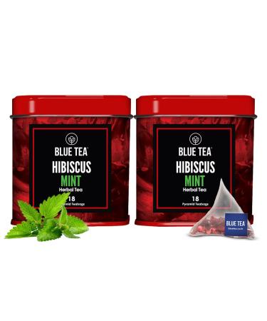 BLUE TEA - Hibiscus Mint Herbal Tea - 36 Tea Bags (Pack of 2) | CAFFEINE FREE | Hibiscus + Mint | Farm Packed Hibiscus Tea | Tin Packing