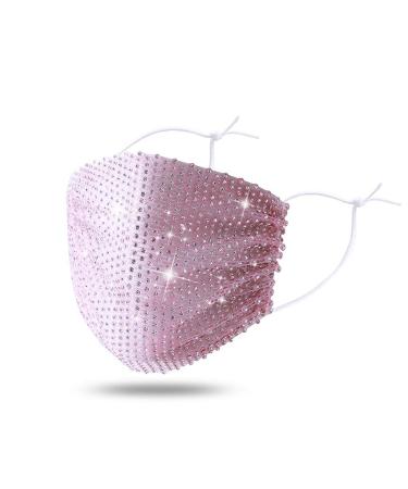 Lieikic women mouth protection crystals glitter elegant washable reusable breathable mouth and nose protection cover neckerchief for halloween evening party (pink)