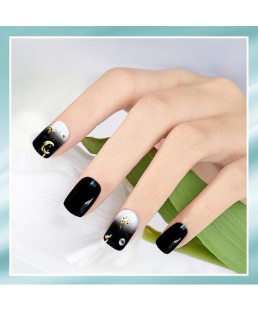 Andiker Press on Nails False Nails Square Deep Ocean Glitter UV Gel False Medium Length Cute Artificial Fake Nails with Nail Glue Glossy and Reusable Full Cover Wear Nail for Women (Stars) - Buy Online on GoSupps.com