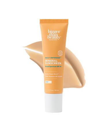 Bigger Than Beauty Skincare Daily Defender Broad Spectrum SPF 50 Mineral Sunscreen with Hyaluronic Acid Vitamin C & Niacinamide (as Vitamin B3) Lightweight UVA & UVB Protection Skin Care Light