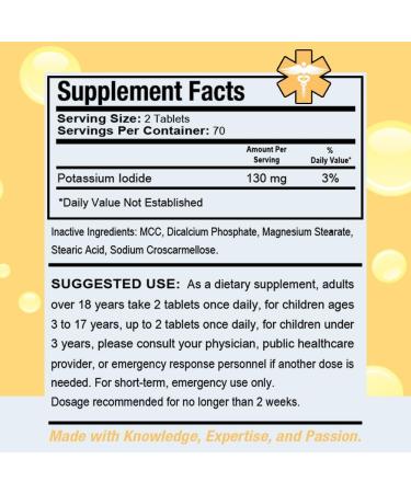 Potassium Iodide Tablets 130mg - Short Term Health Dose - 140 Tablets - Buy Online on GoSupps.com