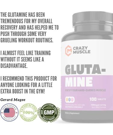 Crazy Muscle Keto Friendly L Glutamine Capsules 1000mg - Post Workout Supplement for Recovery, Muscle Soreness, Strength Gains, and Gut Health - 100 Pills - Buy Online on GoSupps.com