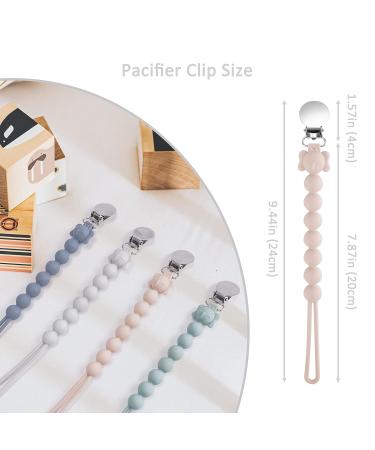 Silicone Pacifier Clips for Boys and Girls - 4Pcs One Piece Beads Pacifier Holder | Newborn Essentials | Food Grade Binky Clip | Fits All Pacifiers and Teething Toys - 4 Colors - Buy Online on GoSupps.com
