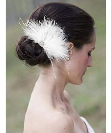 Latious Wedding Bride Flapper Feather Hair Comb White Crystal Gatsby1920s Hair Clip Fascinator Hair Accessories Prom Bridal Hair Jewelry for Women and Girls