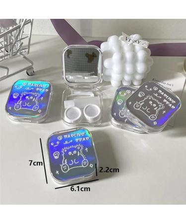 KCHYCV Laser Bear Contact Lens Case | Stylish Beauty Lens Organizer Travel Set | Perfect Gift for Girls - White Color - Buy Online on GoSupps.com