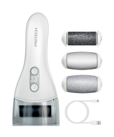 Electric Callus Remover for feet PRITECH Rechargeable Foot File Electronic Pedicure Tools Kit for Calloused Removal Waterproof Electric Foot Scrubber Duty Feet Care for Heels Dead Heavy Dry Skin White